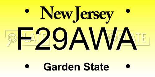 F29AWA New Jersey License Plate