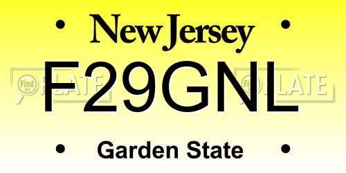 F29GNL New Jersey License Plate