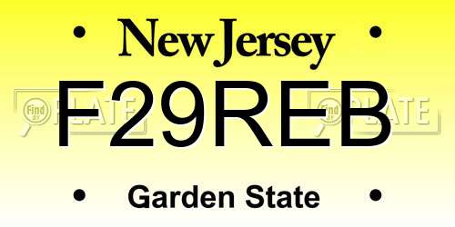 F29REB New Jersey License Plate
