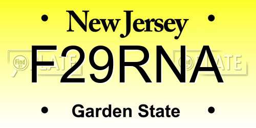 F29RNA New Jersey License Plate