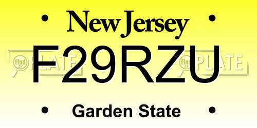 F29RZU New Jersey License Plate