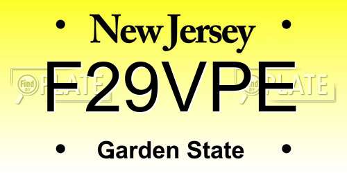 F29VPE New Jersey License Plate