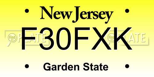 F30FXK New Jersey License Plate