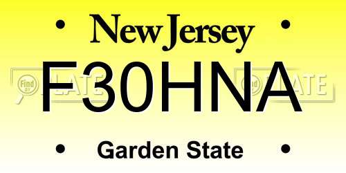 F30HNA New Jersey License Plate