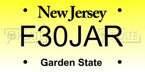 F30JAR New Jersey License Plate
