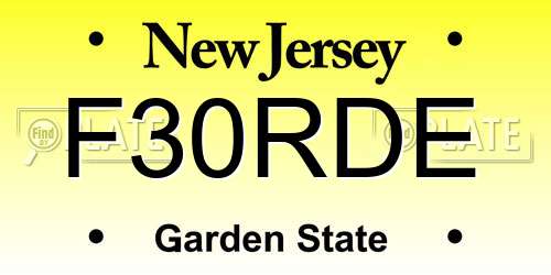 F30RDE New Jersey License Plate