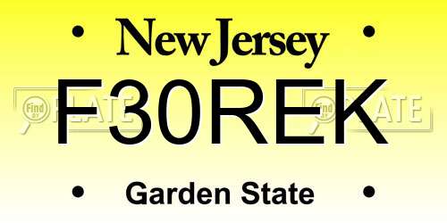 F30REK New Jersey License Plate