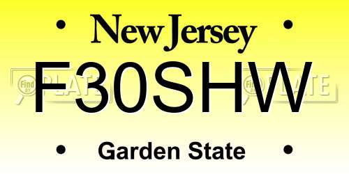 F30SHW New Jersey License Plate