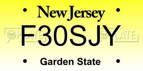 F30SJY New Jersey License Plate