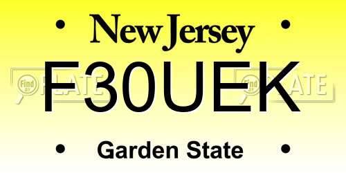 F30UEK New Jersey License Plate