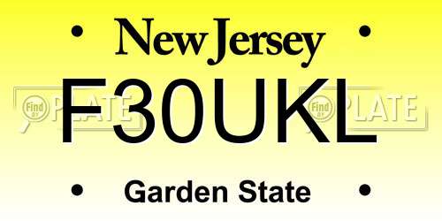 F30UKL New Jersey License Plate