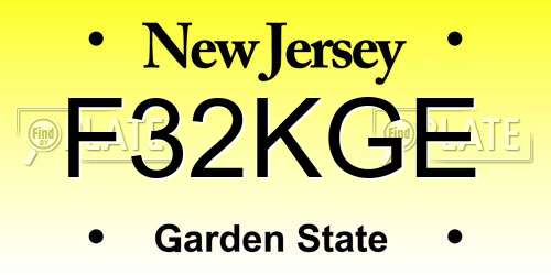F32KGE New Jersey License Plate