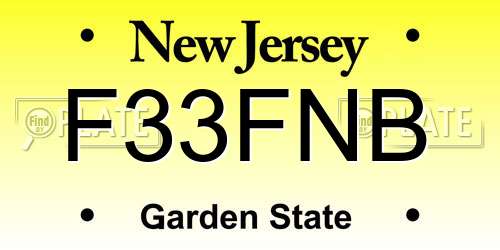 F33FNB New Jersey License Plate