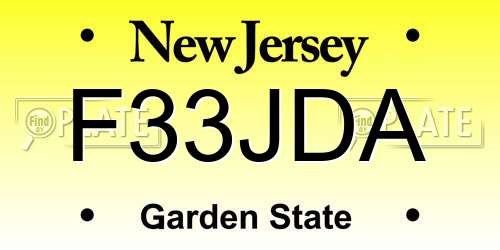 F33JDA New Jersey License Plate