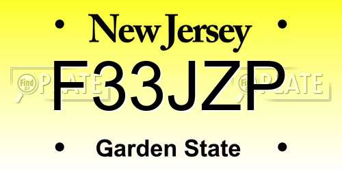 F33JZP New Jersey License Plate