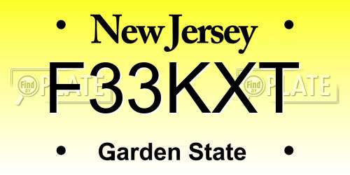 F33KXT New Jersey License Plate