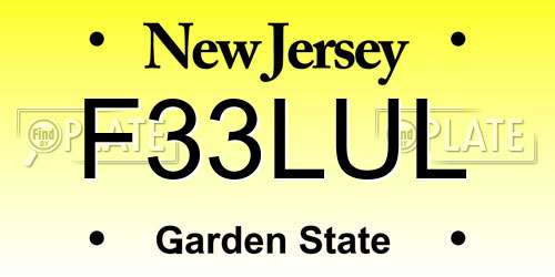 F33LUL New Jersey License Plate