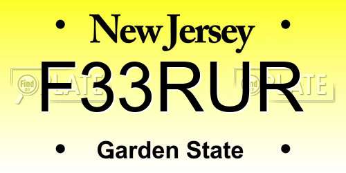 F33RUR New Jersey License Plate