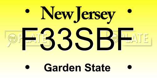 F33SBF New Jersey License Plate