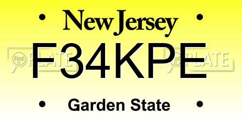 F34KPE New Jersey License Plate