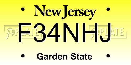 F34NHJ New Jersey License Plate