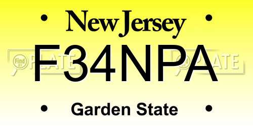 F34NPA New Jersey License Plate