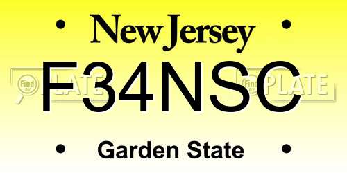 F34NSC New Jersey License Plate
