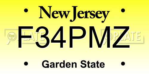 F34PMZ New Jersey License Plate