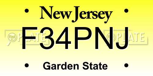 F34PNJ New Jersey License Plate