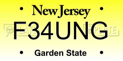F34UNG New Jersey License Plate