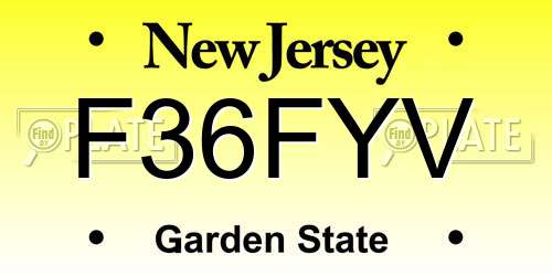 F36FYV New Jersey License Plate