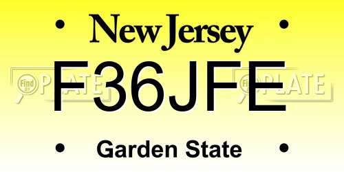 F36JFE New Jersey License Plate