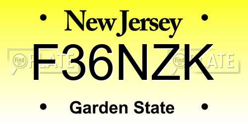 F36NZK New Jersey License Plate