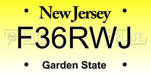 F36RWJ New Jersey License Plate
