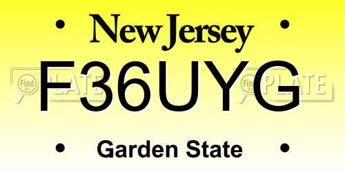 F36UYG New Jersey License Plate