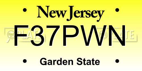 F37PWN New Jersey License Plate