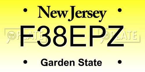 F38EPZ New Jersey License Plate