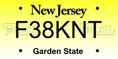 F38KNT New Jersey License Plate