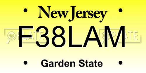 F38LAM New Jersey License Plate