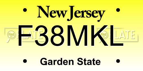 F38MKL New Jersey License Plate