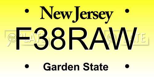 F38RAW New Jersey License Plate