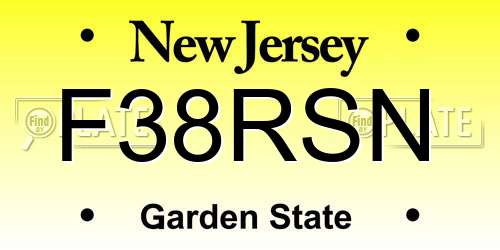 F38RSN New Jersey License Plate