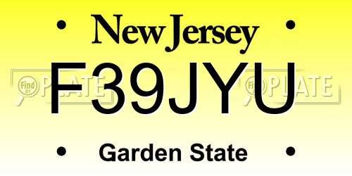F39JYU New Jersey License Plate