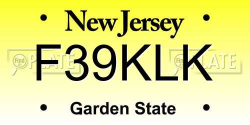 F39KLK New Jersey License Plate