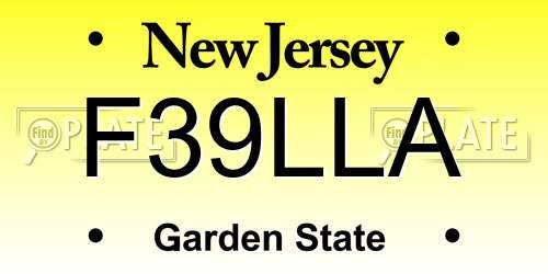 F39LLA New Jersey License Plate