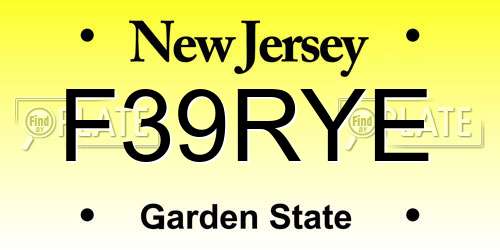 F39RYE New Jersey License Plate