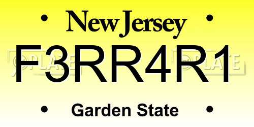 F3RR4R1 New Jersey License Plate