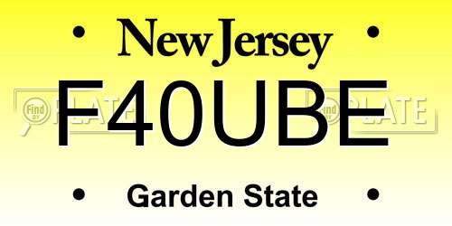 F40UBE New Jersey License Plate