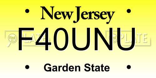 F40UNU New Jersey License Plate