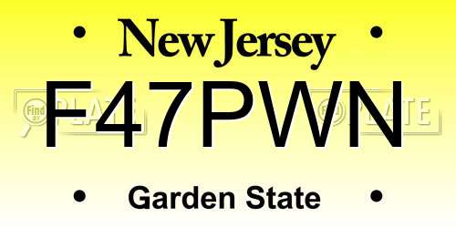 F47PWN New Jersey License Plate